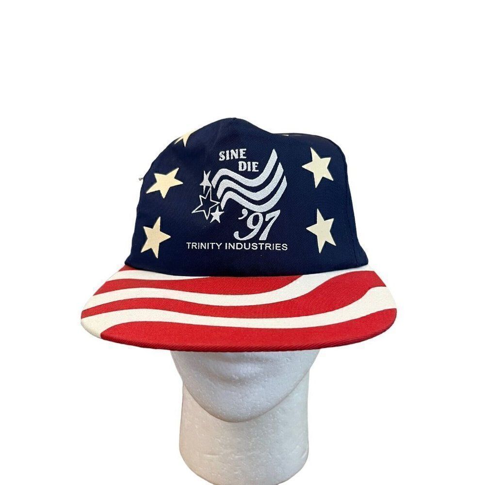 Vintage Trinity Industries Hat Cap Sine Die Snap Back OS 1997 Red White Blue